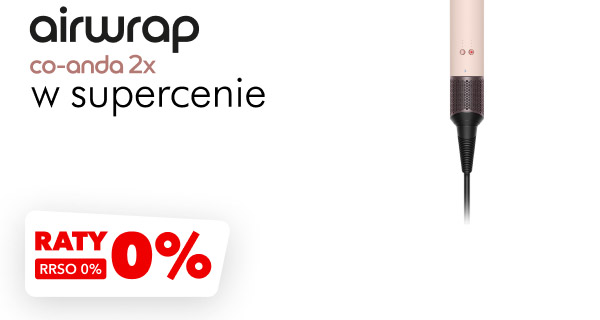 Tekst: airwrap co-anda 2x w supercenie. W dolnej części obrazu widnieje czerwony napis: Raty 0% RRSO 0%.