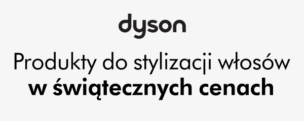 Logo Dyson oraz tekst: Produkty do stylizacji włosów w świątecznych cenach.