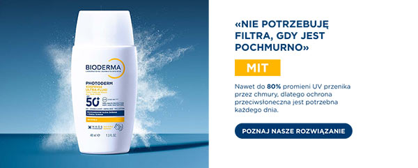 „Nie potrzebuję filtra, gdy jest pochmurno” MIT - Nawet do 80% promieni UV przenika przez chmury, dlatego ochrona przeciwsłoneczna jest potrzebna każdego dnia. Poznaj nasze rozwiązanie.